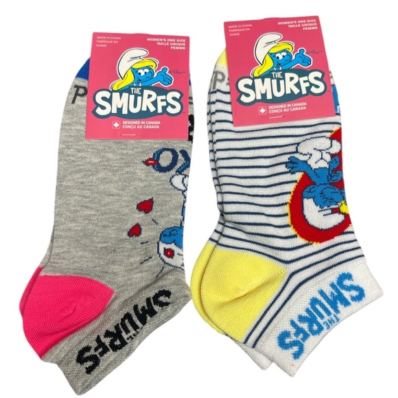 The Smurfs Ankle Socks 2 pair Women’s size 6 - 9.5 Smurfette Gray Yellow Blue - Picture 7 of 10